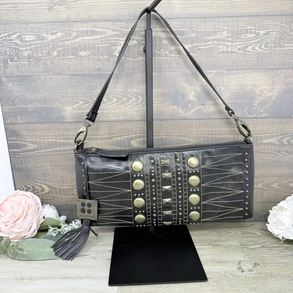 Y2K BCBGirls BCBG Black Contrast Stitch Studded Shoulder Bag Purse